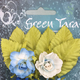 Bright Blue Tea Roses with Leaves (TRBB)