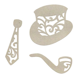 Couture Creations Gentlemans Emporium Collection Hat, Tie and Pipe Chipboard (3pc) 50mm x 47mm, 52mm x 22mm, 50mm x 21mm CO726864