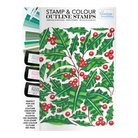 Holly Background Stamp & Colour Outline Stamp CO728509