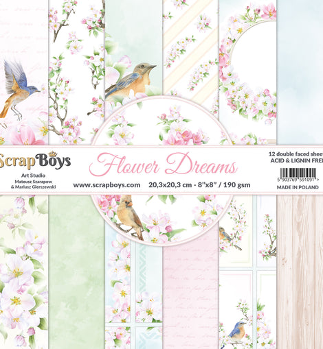 Flower Dreams Collection 8 x 8in Double Sided Paper - Scrap Boys FLDR-010