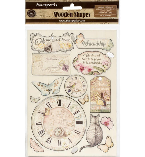 Clock & Labels Wooden Shapes from Orchids and Cats Collection KLSP090
