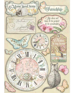 Clock & Labels Wooden Shapes from Orchids and Cats Collection KLSP090